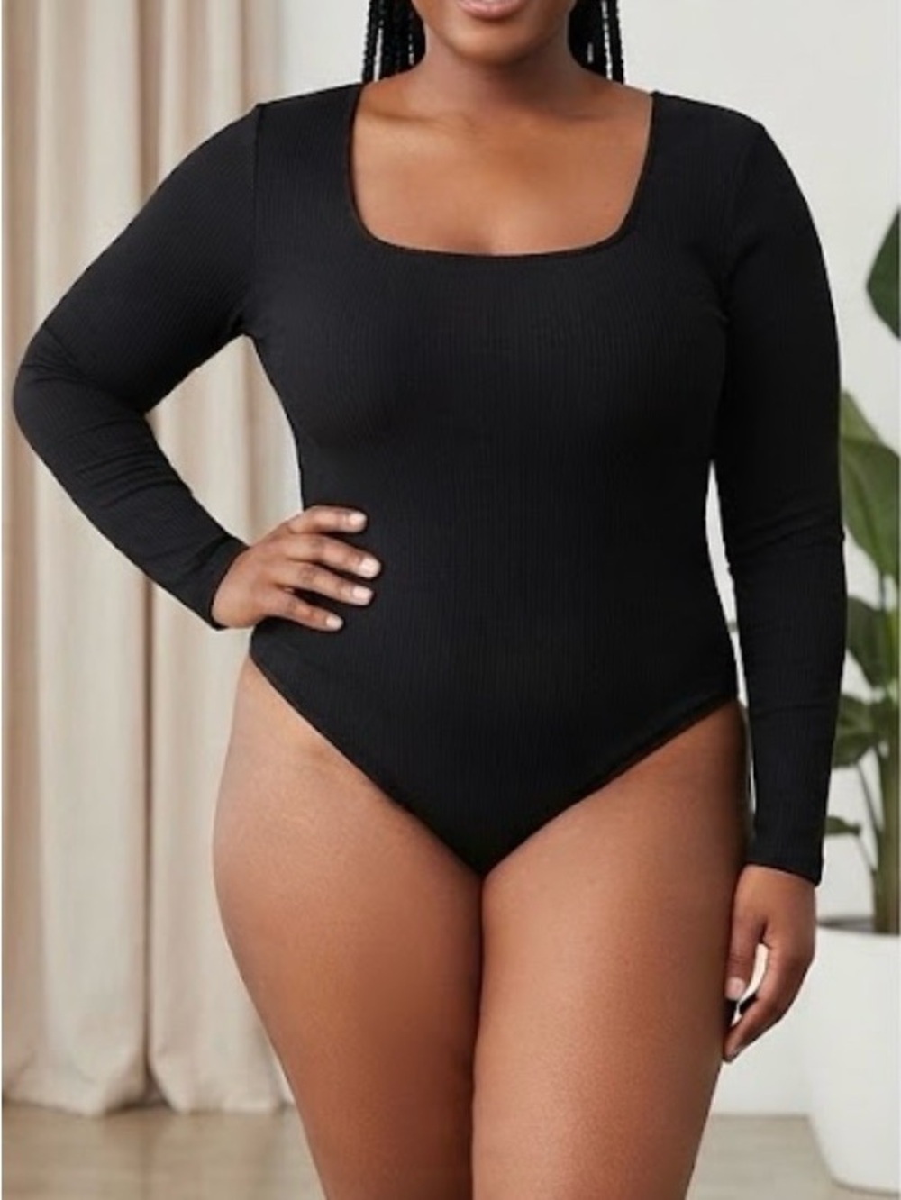 HEIMISH USA Black Ribbed Long-Sleeve Scoop-Neck Bodysuit